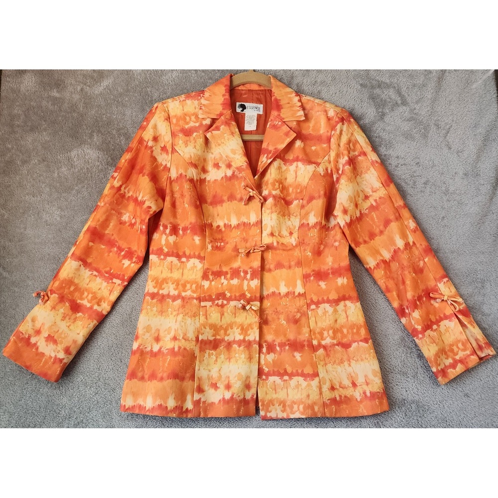 Essence Jacket Womens 8 Orange Tie Dye Notched Lapel Tailored Retro Blazer